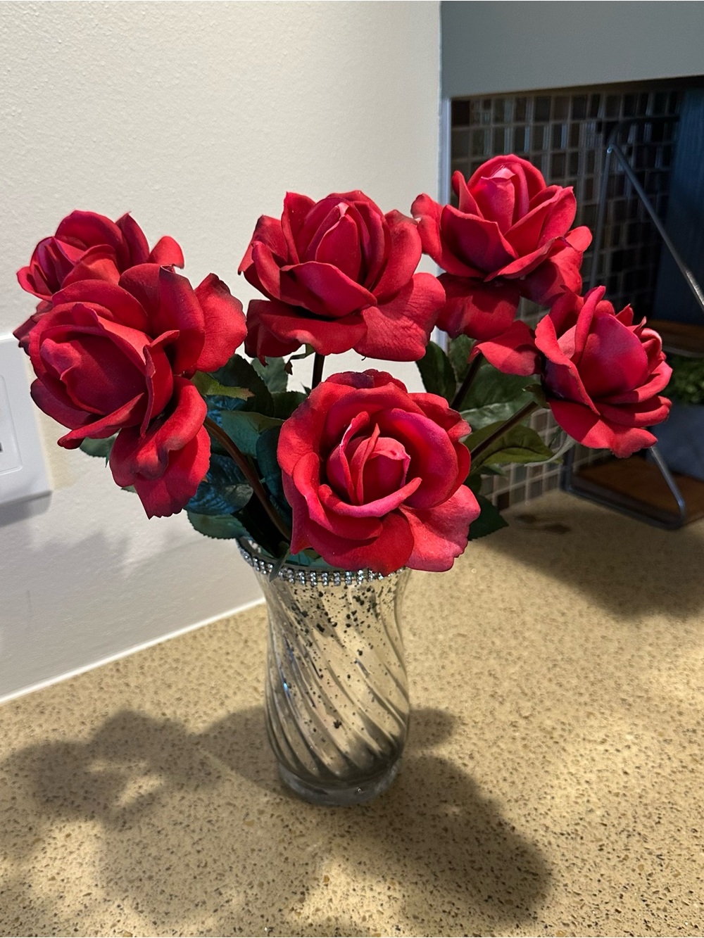 6 Red True Touch Caroline Rose Stems, like new